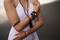 MERAPI mala - lava, rudraksha and silver.