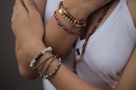 PAPUA PÉTIT bracelet - pyrite, dendritic agate and gold plated silver.