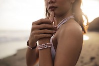 LICHI bracelet - rose quartz, freshwater pearl and silver.