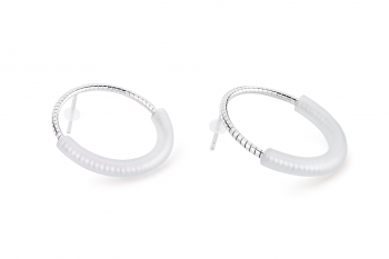 Large Snowy Hoops - Silver earrings with matte glass tubes