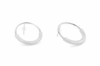 Small Snowy Hoops - Silver earrings with matte glass tubes