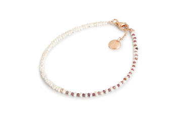 MOARI - zasvěcen touze po KRÁSE, perly, červený safír a růžově pozlacené stříbro 