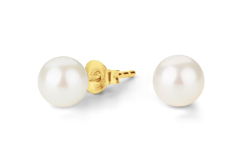 Jasmine Pearl Studs - zlaté náušnice pecky s říční perlou, ryzost 14 karátů, zasvěcené touze po KRÁSE