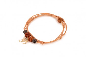 VIRA - Kožený náhrdelník/náramek, pozlacený óm, láva, semeno Rudraksha
