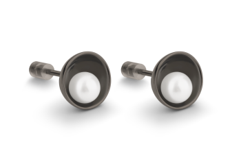 Pearl Amulet Studs - silver earrings studs with river pearl, black rhodium