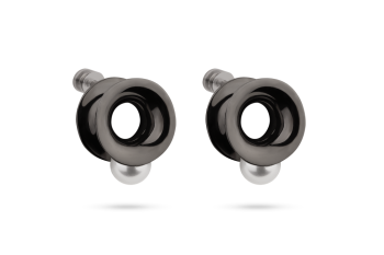 Pearl Amulet Circles - Silver earrings circles with river pearl, black rhodium