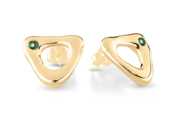 Element EARTH – large gold-plated stud earrings with emerald