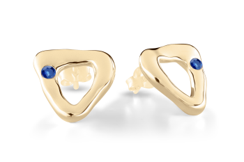 Element WATER – large gold-plated stud earrings with blue sapphire