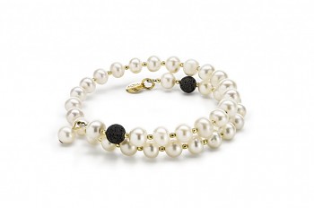 LETO - bracelet with lava, freshwater pearl and gold plated silver