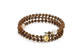 PRANA - bracelet with freshwater pearl, Rudraksha seed and gold plated silver