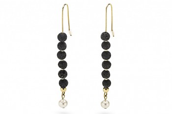 HESTIA - Gold plated earrings, freshwater pearl, lava stone