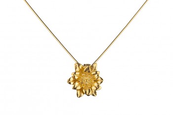 MANI PADMA - silver necklace with large lotus, gold plated, chain 42 cm