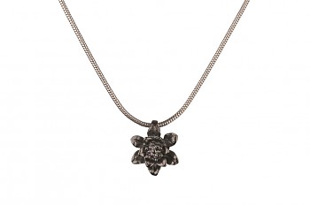 MANI PADMA - silver necklace with small lotus, black rhodium, chain 42 cm