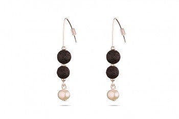 SELÉNÉ - Silver earrings, freshwater pearl, lava stone