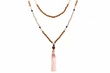 MALA BESAKIH - river pearls, hematite, pyrite, crystal, rudraksha and silver