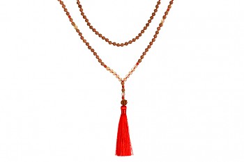 MALA PURA - smoky quartz, coral, rudraksha and gold platted silver