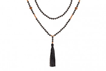 MALA MERAPI - black tassel, lava, rudraksha and sliver