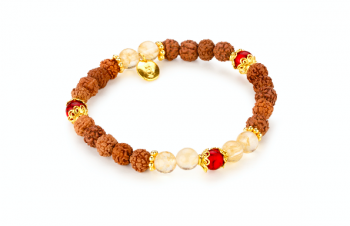 PURA - dedicated to the desire for HAPPINESS, red coral, smoky quartz, rudraksha, gold platted silver