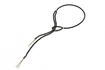 HÉBÉ - Pozlátený náhrdelník, kaučuková trubička, retiazkový strapec, láva