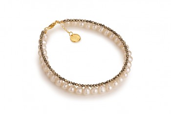 MENO - dedicated to the desire for the INNER STRENGTH, pyrite, pearl and gold plated silver