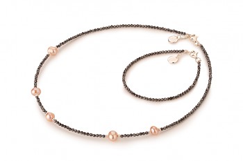 SENJA Set - náramok a náhrdelník zasvätenej túžbe po LÁSKE, hematit, perly a striebro