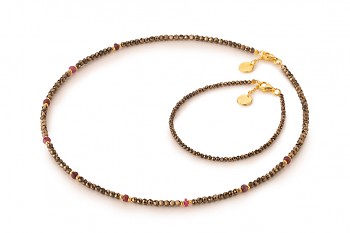 MELATI Choker - dedicated to the desire for DECISION, pyrite, ruby and gold plated silver