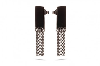 THEIA - Silver earrings, black rhodium plated, chains, glossy